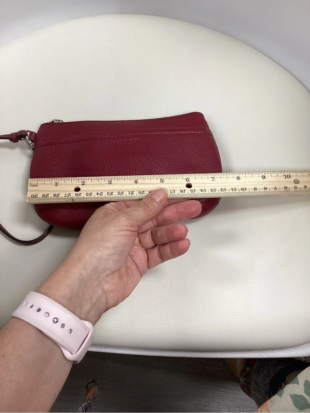 Coach Pebbled Leather Wristlet Clutch Wallet Raspberry Pink Large Zip Pouch